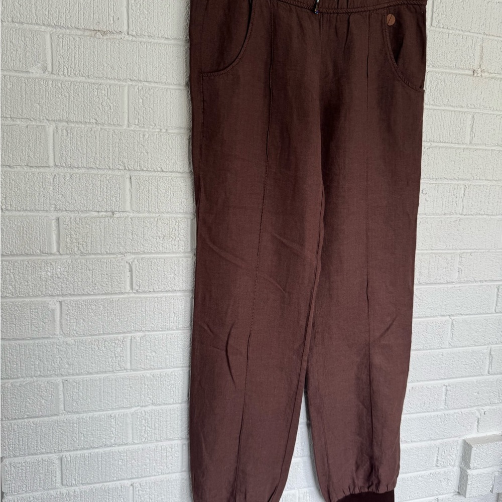 Boss Brown Linen Cotton Pants with Relaxed Fit - Picture 2 of 15